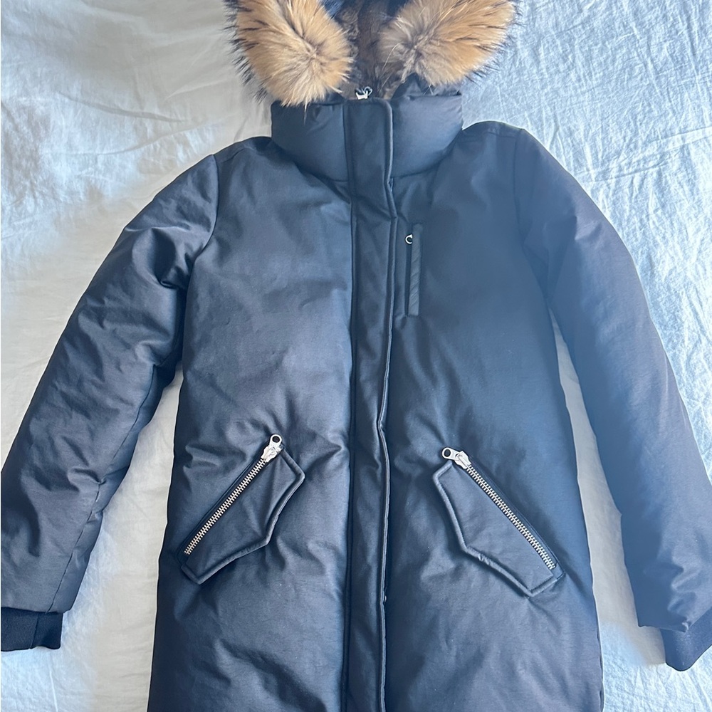 Mackage Black Coat with Faux Fur Trim